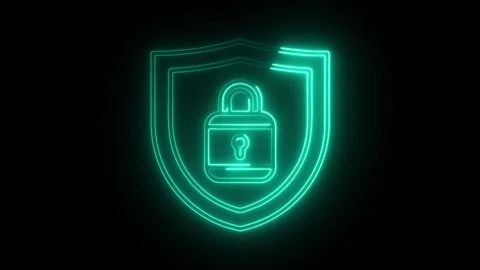 Glowing neon security-icon isolated on black background. HD Video motion gr.. Stock Footage 314641476