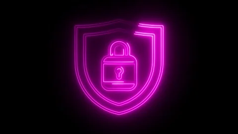 Glowing neon security-icon isolated on black background. HD Video motion gr.. Stock Footage 314641477