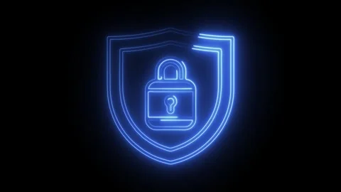 Glowing neon security-icon isolated on black background. HD Video motion gr.. Stock Footage 314641480