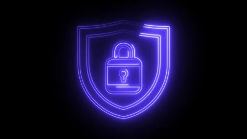 Glowing neon security-icon isolated on black background. HD Video motion gr.. Stock Footage 314641491