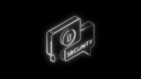 Glowing neon security icon with lock symbol and chat bubble on black backgr.. Video stock 314705737