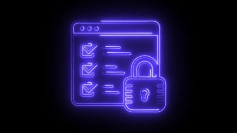 Glowing Neon Security Lock Icon with Checklist on Transparent Background Fu.. Stock Footage 314713843