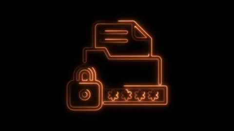 Glowing neon security protection of digital files and folders with lock and.. Stock Footage 309915060