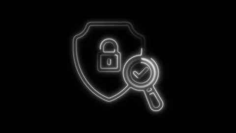 Glowing neon security scanner icon isolated on black background. HD Video m.. Stock Footage 304145757