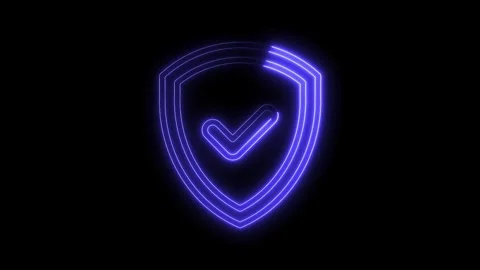 Glowing neon security shield with checkmark symbol on dark background digital Stock Footage 322968495