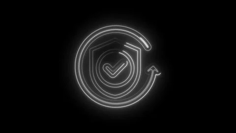 Glowing neon security shield with checkmark and circular arrow animation re.. Stock Footage 346103994