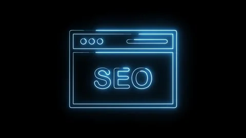Glowing neon seo website browser window animation on black background Stock Footage 308193176