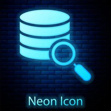 Glowing neon Server, Data, Web Hosting icon isolated on brick wall background Stock Illustration