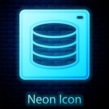 Glowing neon Server, Data, Web Hosting icon isolated on brick wall background 스톡 일러스트