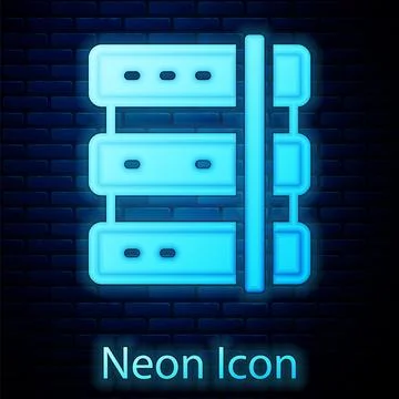 Glowing neon Server, Data, Web Hosting icon isolated on brick wall backgrou.. Stock Illustration