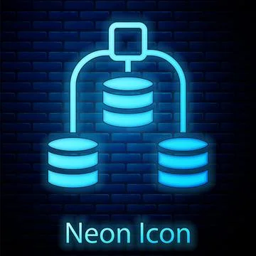 Glowing neon Server, Data, Web Hosting icon isolated on brick wall backgrou.. Stock Illustration