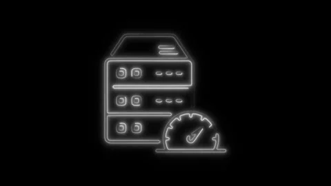 Glowing neon server icon isolated on black background. HD Video motion grap.. Stock Footage 304143091