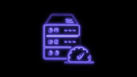 Glowing neon server icon isolated on black background. HD Video motion grap.. Stock Footage 304143191
