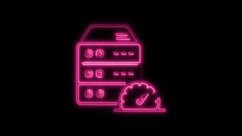 Glowing neon server icon isolated on black background. HD Video motion grap.. Stock Footage 304143279