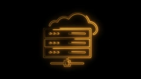 Glowing Neon Server Rack Icon Cloud Connection Technology Data Center Netwo.. Stock Footage 315654017