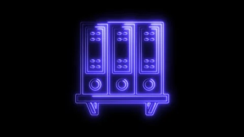 Glowing Neon Server Racks Icon Isolated Blue Digital Technology Data Center.. Stock Footage 315656352