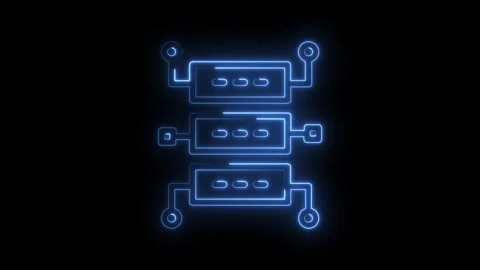 Glowing neon server stack animation on a black background for technology visuals Stock Footage 322961477