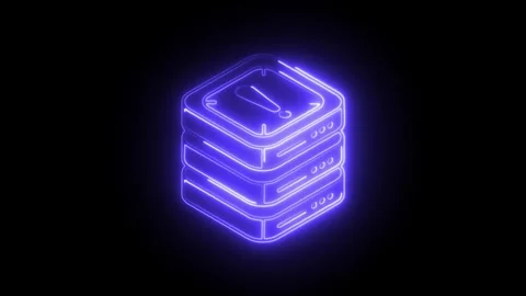 Glowing Neon Server Stack Icon Futuristic Technology Data Storage Network C.. Stock Footage 314711161