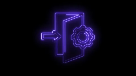 Glowing neon settings icon with arrow entrance on black background represen.. Stock Footage 346007796