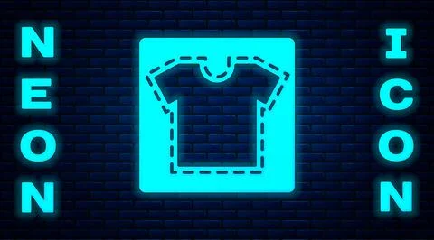 Glowing neon Sewing pattern icon isolated on brick wall background. Markings  스톡 일러스트