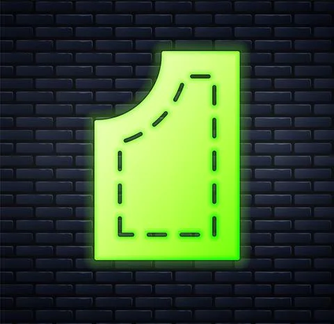 Glowing neon Sewing pattern icon isolated on brick wall background. Markings for 스톡 일러스트
