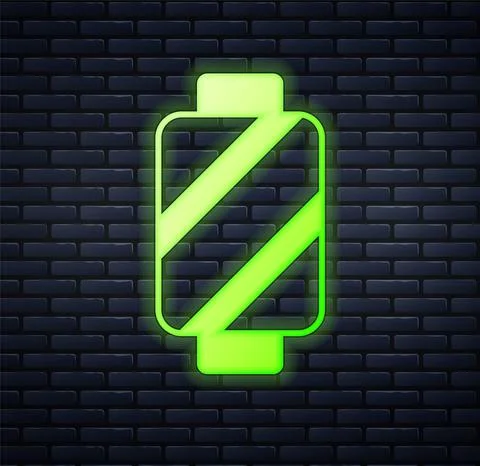 Glowing neon Sewing thread on spool icon isolated on brick wall background. Yarn Stock Illustration