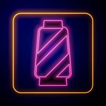 Glowing neon Sewing thread on spool icon isolated on black background. Yarn Ilustração Stock