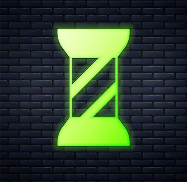 Glowing neon Sewing thread on spool icon isolated on brick wall background. Y Illustrazione stock