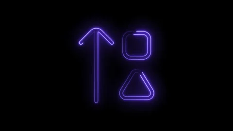 Glowing neon shapes on black background up arrow square triangle geometric .. Stock Footage 314543839