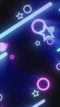 Glowing neon shapes including circles and stars on a dark background with a p イラスト素材