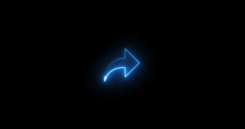 Glowing neon share icon animation with curved arrow on a black background. Share 스톡 동영상 334937948