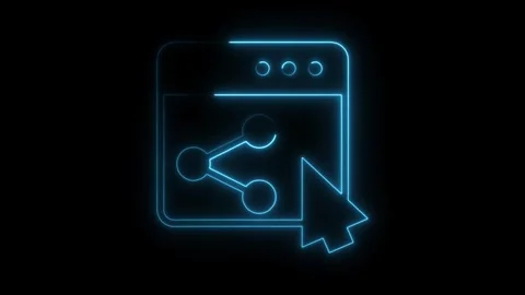 Glowing neon share icon in browser window with cursor on black background Stock Footage 308286270