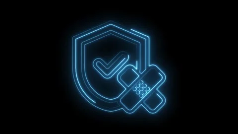 Glowing neon shield with check mark and bandage medical protection animation Stock Footage 346008106