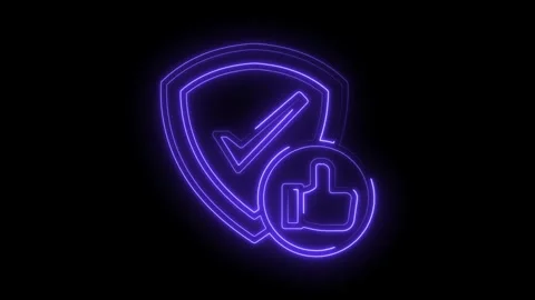 Glowing neon shield with checkmark and thumbs up symbol for approval and se.. Stock Footage 309911066