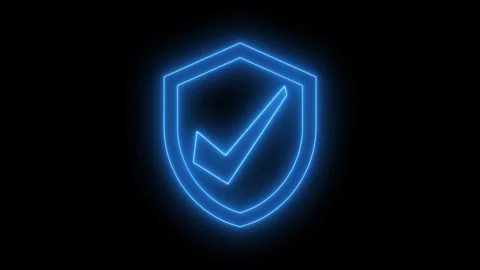 Glowing Neon Shield with Checkmark Animated, Sci-Fi Style Neon Tick Mark Loop Stock Footage 307772465