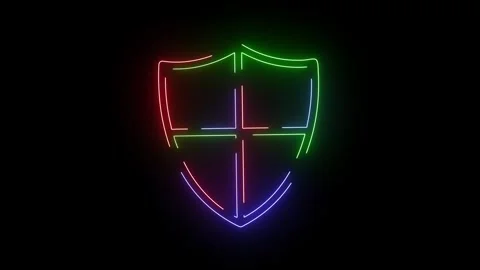 Glowing Neon Shield Icon for Cybersecurity, Data Protection, Antivirus, and Netw Stock-Footage 317688419