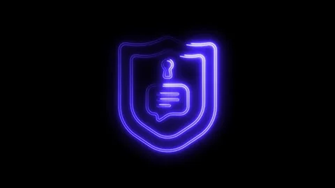 Glowing neon shield icon with message bubble and keyhole for secure communi.. Stock Footage 308458872