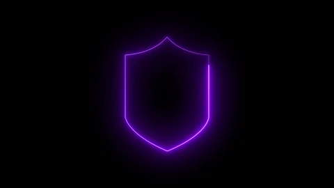 Glowing neon shield icon security animation isolated on a black background. Video stock 332119383