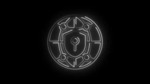 Glowing neon shield icon within a stylized globe network structure symboliz.. Stock Footage 346139407