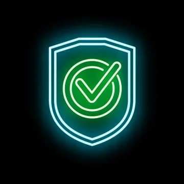 Glowing neon shield protecting check mark verification Stock Illustration