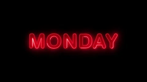 Glowing neon shine week name Monday text animation on black background. Glo.. Stock Footage 309408613
