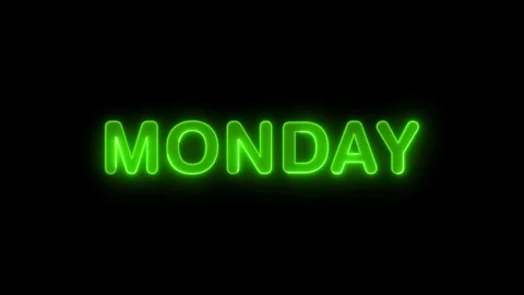 Glowing neon shine week name Monday text animation on black background. Glo.. Stock Footage 309408623