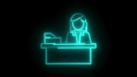 Glowing neon shop assistant icon isolated on black background. HD Video mot.. Stock Footage 304540924