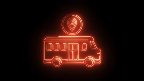 Glowing neon shuttle van icon isolated on black background. HD Video motion.. Video stock 314643464