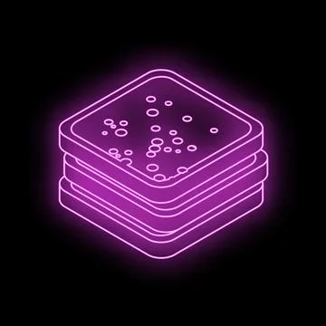 Glowing neon sign depicting a stack of square toast for cafe or restaurant Stock Illustration