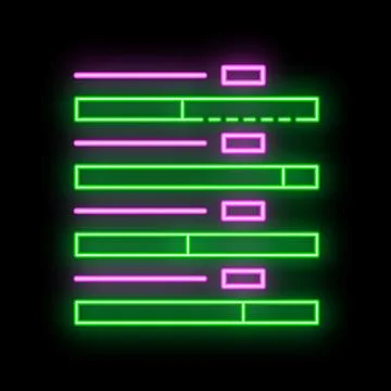 Glowing neon sign of loading bars progressing toward completion Stock Illustration