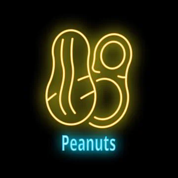 Glowing neon sign of peanuts in shell on black background Stock Illustration