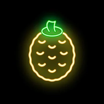 Glowing neon sign of a pineapple fruit on a black background Stock Illustration