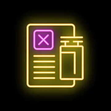 Glowing neon sign of a rejected document with a pink cross on it イラスト素材