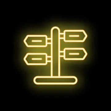 Glowing neon sign representing a direction sign with empty arrows is showing  Illustrazione stock